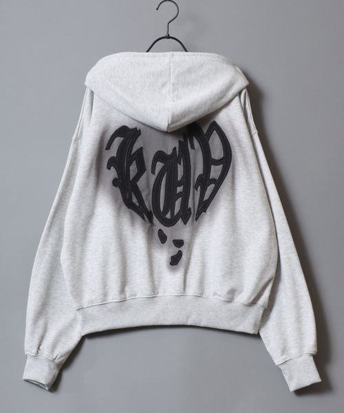 SITRY（シトリー）の「Heart Logo Grunge Style Sweat Hoodie/ハートロゴ グランジ ヴィンテージライク オーバーサイズ ショート丈 ダブルジップ 裏毛 フルジップパーカー フーディー パーカー スウェット レディース メンズ（パーカー・メンズ・ライトグレー/ブラック/ピンク・L/M）」の20枚目の写真