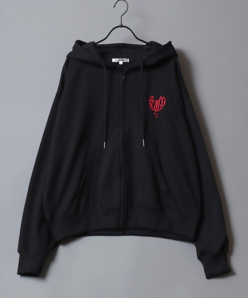 SITRY（シトリー）の「Heart Logo Grunge Style Sweat Hoodie/ハートロゴ グランジ ヴィンテージライク オーバーサイズ ショート丈 ダブルジップ 裏毛 フルジップパーカー フーディー パーカー スウェット レディース メンズ（パーカー・メンズ・ライトグレー/ブラック/ピンク・L/M）」の17枚目の写真