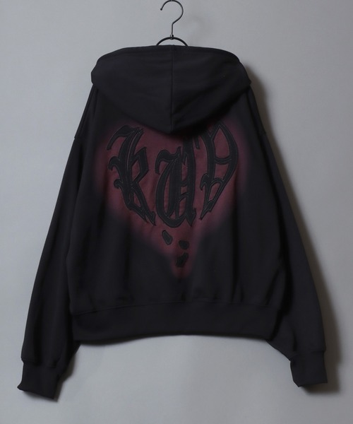SITRY（シトリー）の「Heart Logo Grunge Style Sweat Hoodie/ハートロゴ グランジ ヴィンテージライク オーバーサイズ ショート丈 ダブルジップ 裏毛 フルジップパーカー フーディー パーカー スウェット レディース メンズ（パーカー・メンズ・ライトグレー/ブラック/ピンク・L/M）」の18枚目の写真