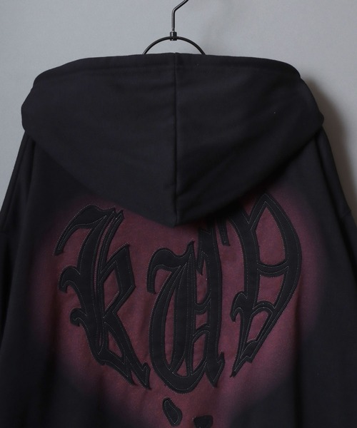 SITRY（シトリー）の「Heart Logo Grunge Style Sweat Hoodie/ハートロゴ グランジ ヴィンテージライク オーバーサイズ ショート丈 ダブルジップ 裏毛 フルジップパーカー フーディー パーカー スウェット レディース メンズ（パーカー・メンズ・ライトグレー/ブラック/ピンク・L/M）」の11枚目の写真