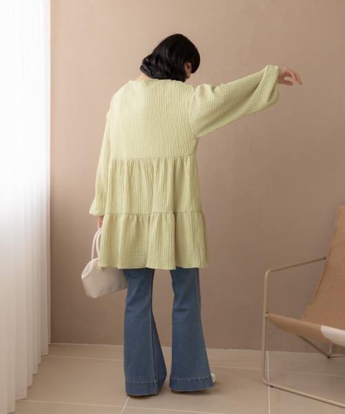 REMOON(リムーン)の「ティアードチュニックワンピース(ワンピース・レディース・オフホワイト/ブラック/ライトグリーン・FREE)」の6枚目の写真