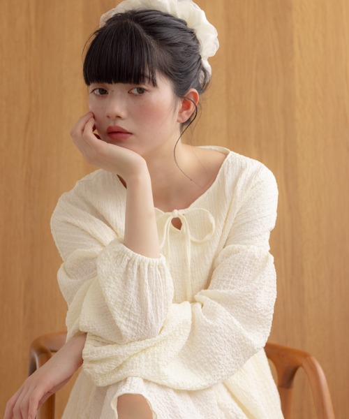 REMOON(リムーン)の「ティアードチュニックワンピース(ワンピース・レディース・オフホワイト/ブラック/ライトグリーン・FREE)」の9枚目の写真