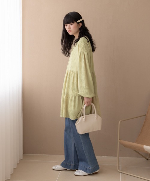 REMOON(リムーン)の「ティアードチュニックワンピース(ワンピース・レディース・オフホワイト/ブラック/ライトグリーン・FREE)」の5枚目の写真