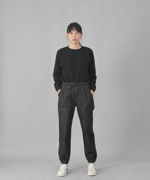 SAINTCREW（セントクルー）の「ツーレイヤーワイドカーゴジョガーパンツ W2-308J ブラックデニム（デニムパンツ・メンズ・その他・MEDIUM/LARGE/X-LARGE）」の9枚目の写真