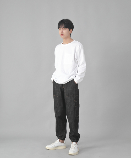 SAINTCREW（セントクルー）の「ツーレイヤーワイドカーゴジョガーパンツ W2-308J ブラックデニム（デニムパンツ・メンズ・その他・MEDIUM/LARGE/X-LARGE）」の6枚目の写真