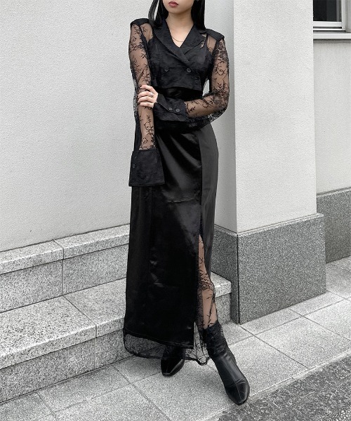 LVEU.（ラブユ.）の「【LVEU.】レースデザインジャケットアンサンブルワンピース / セットアップ ジャケット ワンピース キャミワンピ オケージョン レース モード ブラック（セットアップ・レディース・ブラック・FREE）」の3枚目の写真