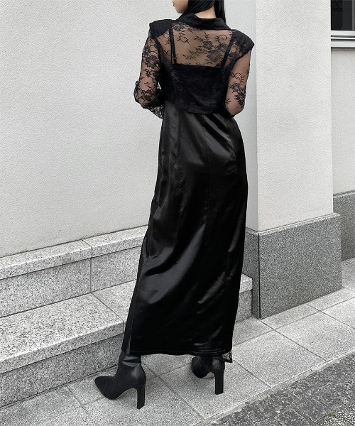 LVEU.（ラブユ.）の「【LVEU.】レースデザインジャケットアンサンブルワンピース / セットアップ ジャケット ワンピース キャミワンピ オケージョン レース モード ブラック（セットアップ・レディース・ブラック・FREE）」の4枚目の写真