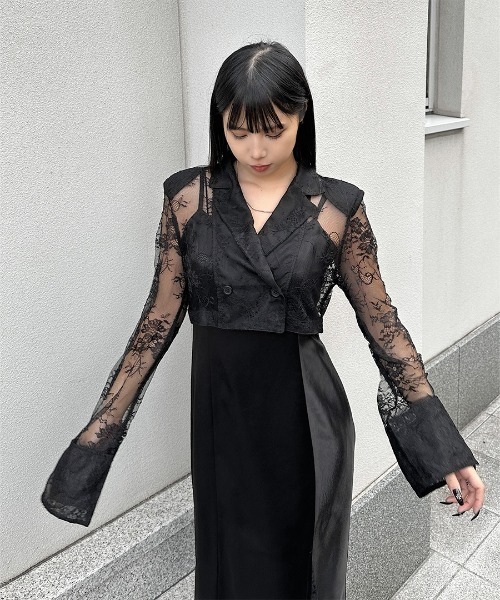 LVEU.（ラブユ.）の「【LVEU.】レースデザインジャケットアンサンブルワンピース / セットアップ ジャケット ワンピース キャミワンピ オケージョン レース モード ブラック（セットアップ・レディース・ブラック・FREE）」の8枚目の写真