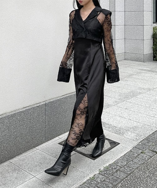 LVEU.（ラブユ.）の「【LVEU.】レースデザインジャケットアンサンブルワンピース / セットアップ ジャケット ワンピース キャミワンピ オケージョン レース モード ブラック（セットアップ・レディース・ブラック・FREE）」の9枚目の写真