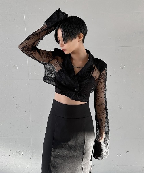 LVEU.（ラブユ.）の「【LVEU.】レースデザインジャケットアンサンブルワンピース / セットアップ ジャケット ワンピース キャミワンピ オケージョン レース モード ブラック（セットアップ・レディース・ブラック・FREE）」の12枚目の写真