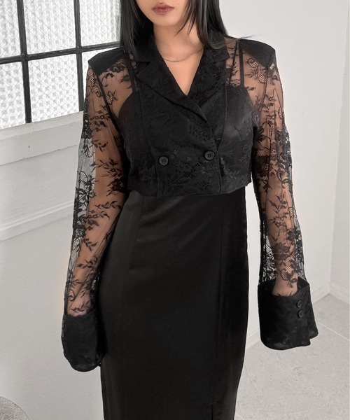 LVEU.（ラブユ.）の「【LVEU.】レースデザインジャケットアンサンブルワンピース / セットアップ ジャケット ワンピース キャミワンピ オケージョン レース モード ブラック（セットアップ・レディース・ブラック・FREE）」の20枚目の写真