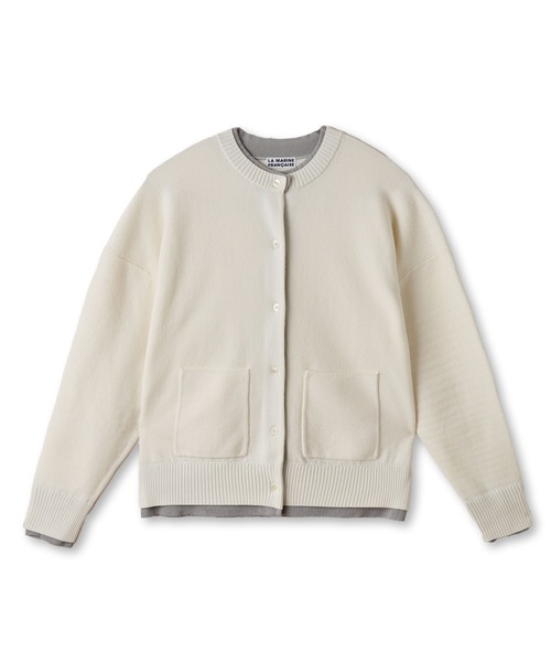 LA MARINE FRANCAISE(マリン フランセーズ)の「バイカラーカノコ編みカーディガン(カーディガン/ボレロ・レディース・オフホワイト/グレー/ネイビー・FREE)」の2枚目の写真