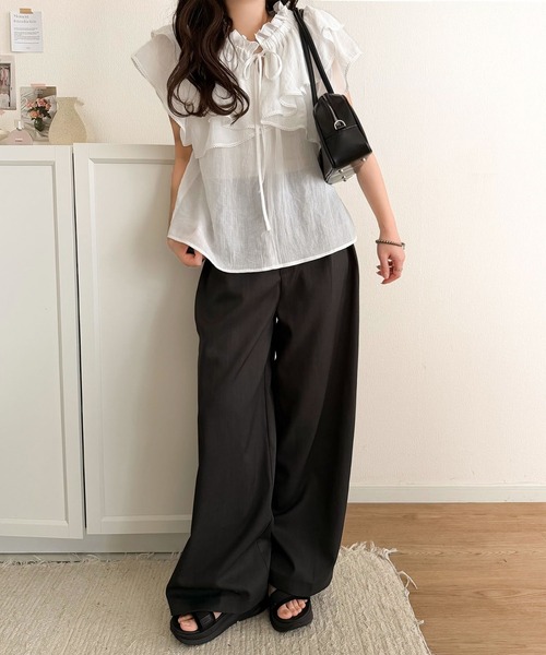 mily bilet(ミウィビレット)の「【mily bilet】マルチウェイで360度どこから見ても可愛い!ギャザーフリルリボンブラウス(半袖)(シャツ/ブラウス・レディース・ピンク/オフホワイト/ブラック・LARGE/MEDIUM/SMALL/X-LARGE)」の18枚目の写真