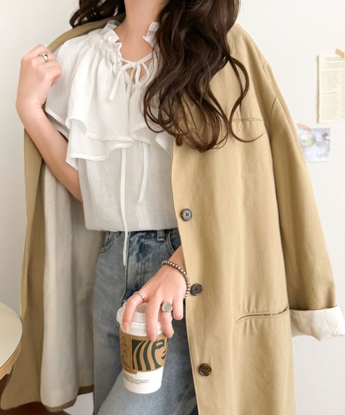 mily bilet(ミウィビレット)の「【mily bilet】マルチウェイで360度どこから見ても可愛い!ギャザーフリルリボンブラウス(半袖)(シャツ/ブラウス・レディース・ピンク/オフホワイト/ブラック・LARGE/MEDIUM/SMALL/X-LARGE)」の22枚目の写真