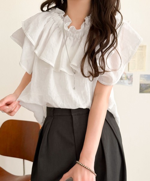 mily bilet(ミウィビレット)の「【mily bilet】マルチウェイで360度どこから見ても可愛い!ギャザーフリルリボンブラウス(半袖)(シャツ/ブラウス・レディース・ピンク/オフホワイト/ブラック・LARGE/MEDIUM/SMALL/X-LARGE)」の20枚目の写真