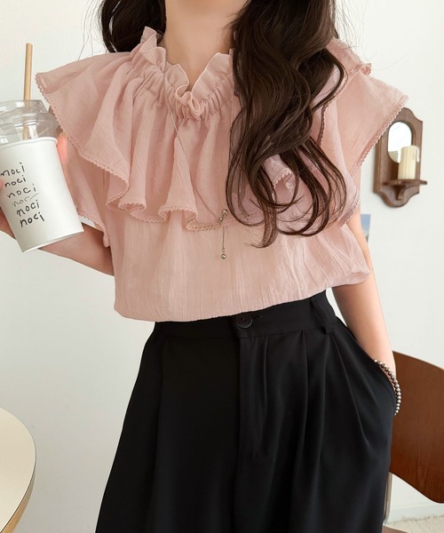 mily bilet(ミウィビレット)の「【mily bilet】マルチウェイで360度どこから見ても可愛い!ギャザーフリルリボンブラウス(半袖)(シャツ/ブラウス・レディース・ピンク/オフホワイト/ブラック・LARGE/MEDIUM/SMALL/X-LARGE)」の10枚目の写真