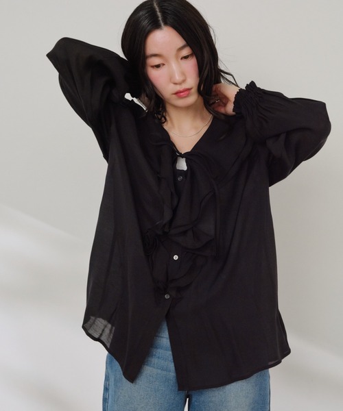 Shelly island（シェリーアイランド）の「フリルシアーブラウス（シャツ/ブラウス・レディース・ホワイト/ベージュ/ブラック・FREE）」の6枚目の写真