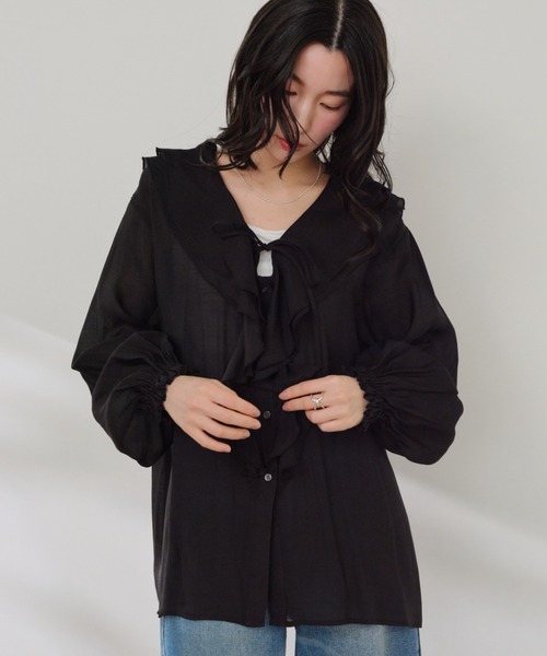 Shelly island（シェリーアイランド）の「フリルシアーブラウス（シャツ/ブラウス・レディース・ホワイト/ベージュ/ブラック・FREE）」の5枚目の写真