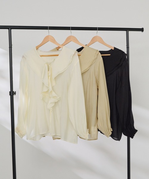 Shelly island（シェリーアイランド）の「フリルシアーブラウス（シャツ/ブラウス・レディース・ホワイト/ベージュ/ブラック・FREE）」の7枚目の写真