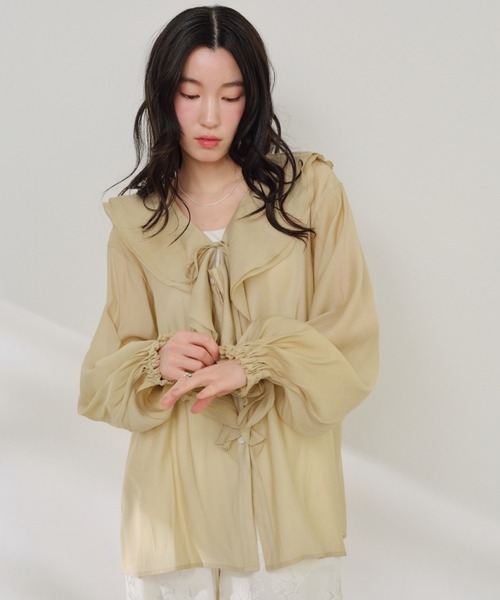 Shelly island（シェリーアイランド）の「フリルシアーブラウス（シャツ/ブラウス・レディース・ホワイト/ベージュ/ブラック・FREE）」の19枚目の写真