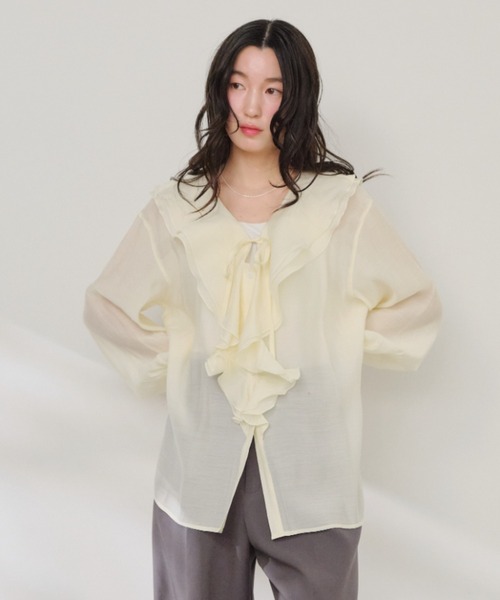 Shelly island（シェリーアイランド）の「フリルシアーブラウス（シャツ/ブラウス・レディース・ホワイト/ベージュ/ブラック・FREE）」の10枚目の写真