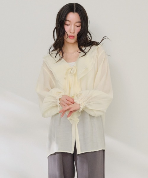 Shelly island（シェリーアイランド）の「フリルシアーブラウス（シャツ/ブラウス・レディース・ホワイト/ベージュ/ブラック・FREE）」の14枚目の写真