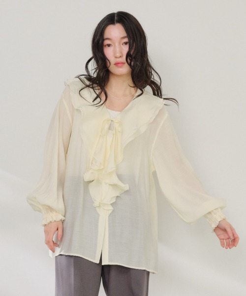 Shelly island（シェリーアイランド）の「フリルシアーブラウス（シャツ/ブラウス・レディース・ホワイト/ベージュ/ブラック・FREE）」の11枚目の写真