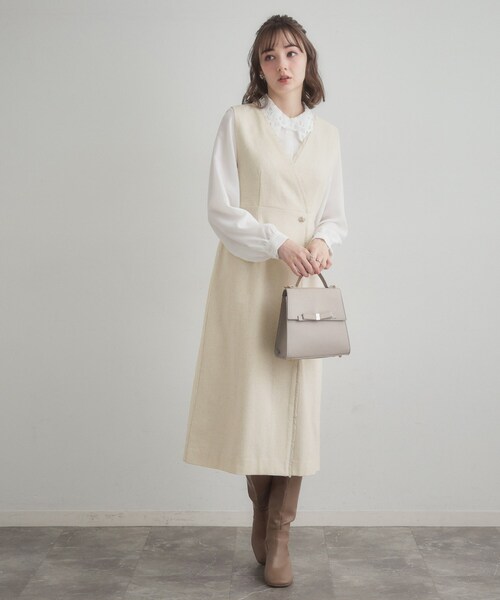 couture brooch（クチュールブローチ）の「【ハレの日・通勤】フリンジツイードジャンスカ（スカート・レディース・グレー/ブラック/アイボリー・42/40/38/36）」の4枚目の写真