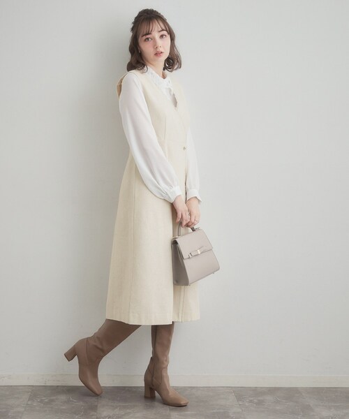 couture brooch（クチュールブローチ）の「【ハレの日・通勤】フリンジツイードジャンスカ（スカート・レディース・グレー/ブラック/アイボリー・42/40/38/36）」の5枚目の写真