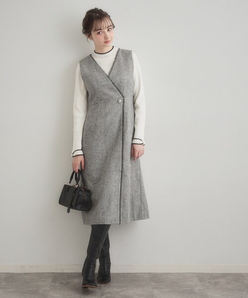 couture brooch（クチュールブローチ）の「【ハレの日・通勤】フリンジツイードジャンスカ（スカート・レディース・グレー/ブラック/アイボリー・42/40/38/36）」の17枚目の写真