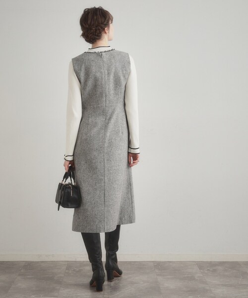 couture brooch（クチュールブローチ）の「【ハレの日・通勤】フリンジツイードジャンスカ（スカート・レディース・グレー/ブラック/アイボリー・42/40/38/36）」の19枚目の写真