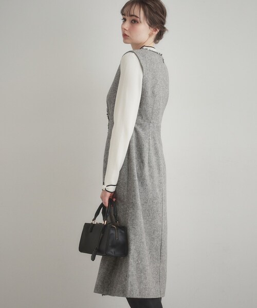 couture brooch（クチュールブローチ）の「【ハレの日・通勤】フリンジツイードジャンスカ（スカート・レディース・グレー/ブラック/アイボリー・42/40/38/36）」の21枚目の写真