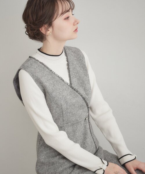 couture brooch（クチュールブローチ）の「【ハレの日・通勤】フリンジツイードジャンスカ（スカート・レディース・グレー/ブラック/アイボリー・42/40/38/36）」の22枚目の写真