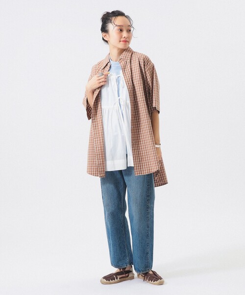 BEAMS BOY(ビームスボーイ)の「ボーイ チェック ビッグ ボタンダウン シャツ(シャツ/ブラウス・レディース・チャコールグレー/ネイビー/ブラウン・ONE SIZE)」の6枚目の写真