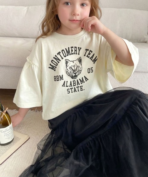 classicalelf(クラシカルエルフ)の「【キッズ】親子リンクコーデ可能◎綿100%カレッジピグメント袖フリルTシャツ(Tシャツ/カットソー・キッズ・ブルー/オフホワイト/ピンク/チャコール・100/120/140/160)」の21枚目の写真