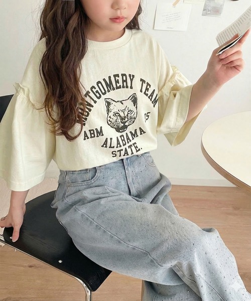 classicalelf(クラシカルエルフ)の「【キッズ】親子リンクコーデ可能◎綿100%カレッジピグメント袖フリルTシャツ(Tシャツ/カットソー・キッズ・ブルー/オフホワイト/ピンク/チャコール・100/120/140/160)」の18枚目の写真