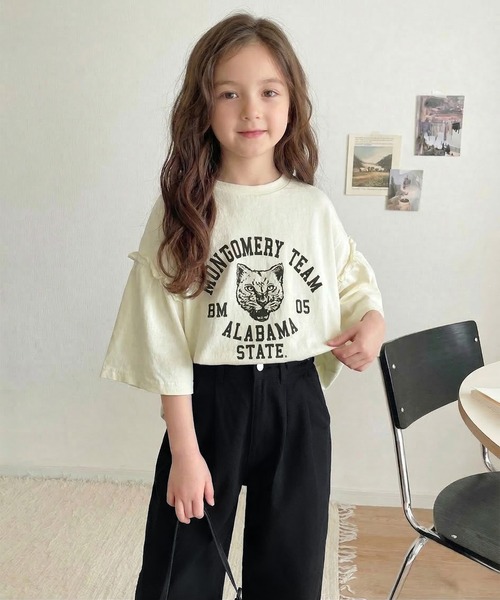 classicalelf(クラシカルエルフ)の「【キッズ】親子リンクコーデ可能◎綿100%カレッジピグメント袖フリルTシャツ(Tシャツ/カットソー・キッズ・ブルー/オフホワイト/ピンク/チャコール・100/120/140/160)」の22枚目の写真