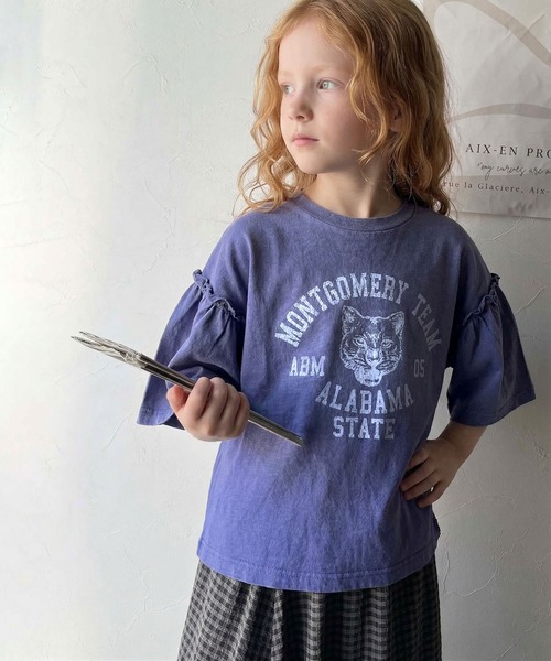 classicalelf(クラシカルエルフ)の「【キッズ】親子リンクコーデ可能◎綿100%カレッジピグメント袖フリルTシャツ(Tシャツ/カットソー・キッズ・ブルー/オフホワイト/ピンク/チャコール・100/120/140/160)」の15枚目の写真