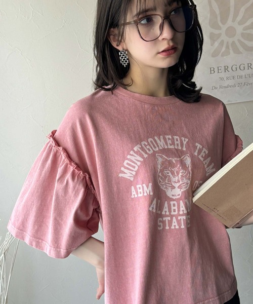 classicalelf(クラシカルエルフ)の「【キッズ】親子リンクコーデ可能◎綿100%カレッジピグメント袖フリルTシャツ(Tシャツ/カットソー・キッズ・ブルー/オフホワイト/ピンク/チャコール・100/120/140/160)」の11枚目の写真
