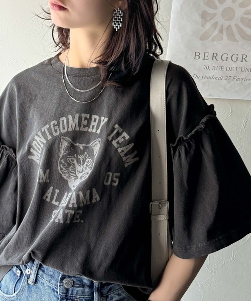 classicalelf(クラシカルエルフ)の「【キッズ】親子リンクコーデ可能◎綿100%カレッジピグメント袖フリルTシャツ(Tシャツ/カットソー・キッズ・ブルー/オフホワイト/ピンク/チャコール・100/120/140/160)」の8枚目の写真