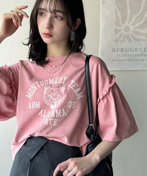classicalelf(クラシカルエルフ)の「【キッズ】親子リンクコーデ可能◎綿100%カレッジピグメント袖フリルTシャツ(Tシャツ/カットソー・キッズ・ブルー/オフホワイト/ピンク/チャコール・100/120/140/160)」の12枚目の写真
