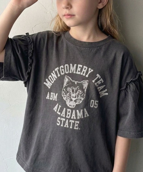 classicalelf(クラシカルエルフ)の「【キッズ】親子リンクコーデ可能◎綿100%カレッジピグメント袖フリルTシャツ(Tシャツ/カットソー・キッズ・ブルー/オフホワイト/ピンク/チャコール・100/120/140/160)」の17枚目の写真