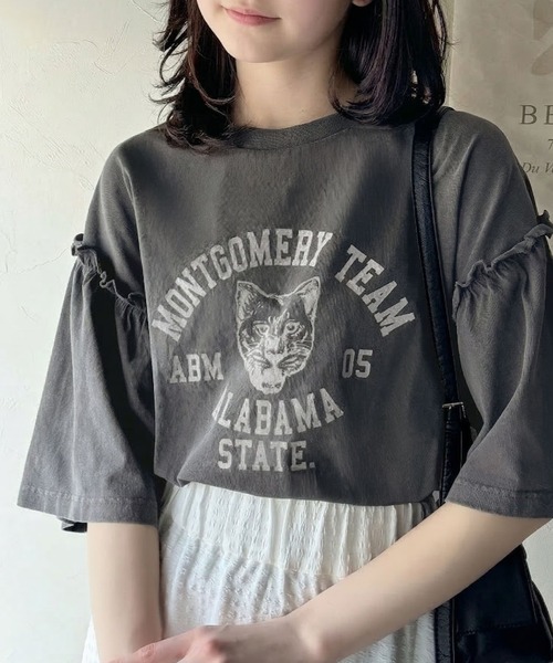 classicalelf(クラシカルエルフ)の「【キッズ】親子リンクコーデ可能◎綿100%カレッジピグメント袖フリルTシャツ(Tシャツ/カットソー・キッズ・ブルー/オフホワイト/ピンク/チャコール・100/120/140/160)」の16枚目の写真