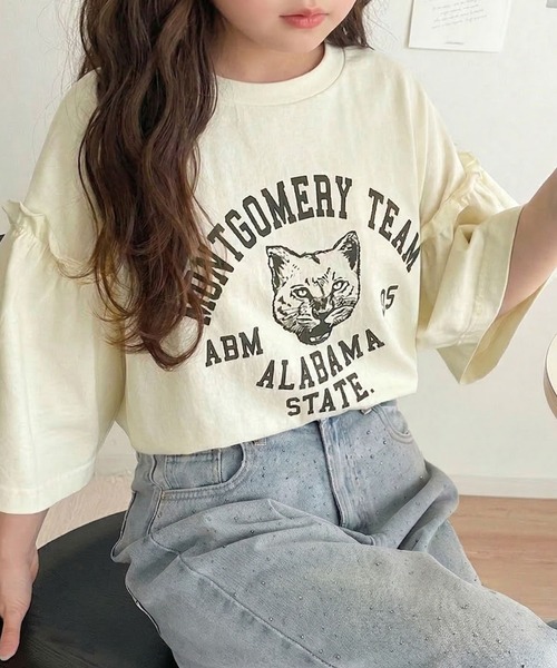 classicalelf(クラシカルエルフ)の「【キッズ】親子リンクコーデ可能◎綿100%カレッジピグメント袖フリルTシャツ(Tシャツ/カットソー・キッズ・ブルー/オフホワイト/ピンク/チャコール・100/120/140/160)」の18枚目の写真