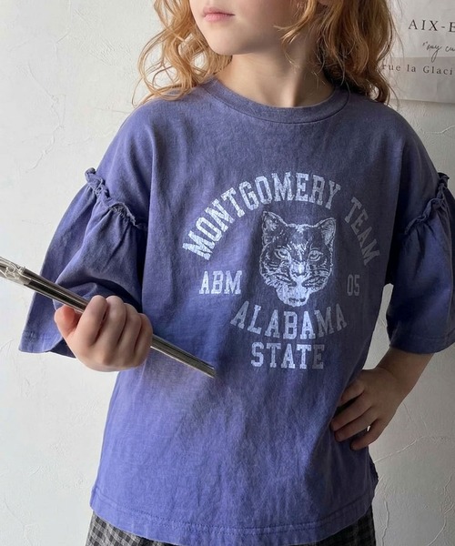 classicalelf(クラシカルエルフ)の「【キッズ】親子リンクコーデ可能◎綿100%カレッジピグメント袖フリルTシャツ(Tシャツ/カットソー・キッズ・ブルー/オフホワイト/ピンク/チャコール・100/120/140/160)」の14枚目の写真