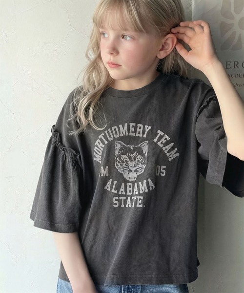classicalelf(クラシカルエルフ)の「【キッズ】親子リンクコーデ可能◎綿100%カレッジピグメント袖フリルTシャツ(Tシャツ/カットソー・キッズ・ブルー/オフホワイト/ピンク/チャコール・100/120/140/160)」の21枚目の写真
