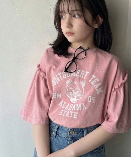 classicalelf(クラシカルエルフ)の「【キッズ】親子リンクコーデ可能◎綿100%カレッジピグメント袖フリルTシャツ(Tシャツ/カットソー・キッズ・ブルー/オフホワイト/ピンク/チャコール・100/120/140/160)」の19枚目の写真