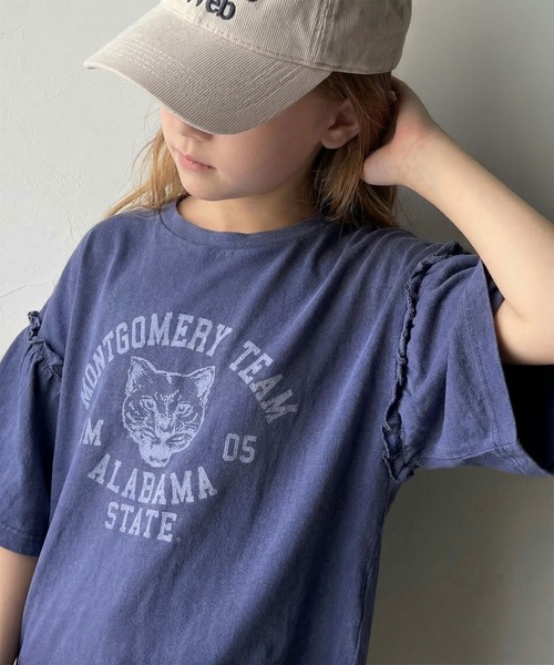 classicalelf(クラシカルエルフ)の「【キッズ】親子リンクコーデ可能◎綿100%カレッジピグメント袖フリルTシャツ(Tシャツ/カットソー・キッズ・ブルー/オフホワイト/ピンク/チャコール・100/120/140/160)」の20枚目の写真