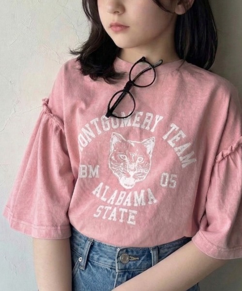 classicalelf(クラシカルエルフ)の「【キッズ】親子リンクコーデ可能◎綿100%カレッジピグメント袖フリルTシャツ(Tシャツ/カットソー・キッズ・ブルー/オフホワイト/ピンク/チャコール・100/120/140/160)」の22枚目の写真
