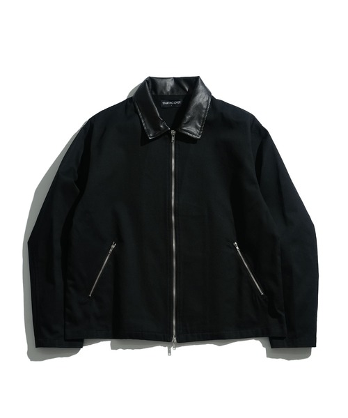 Starting Over(スターティングオーバー)の「double zip collar PUleather short length twill/denim blouson /ダブルジップ エリ PU レザー ショートレングス ツイル/デニムブルゾン 短丈/ハリントンジャケット(ブルゾン・メンズ・ブラック/ブラック系その他・M/L)」の6枚目の写真